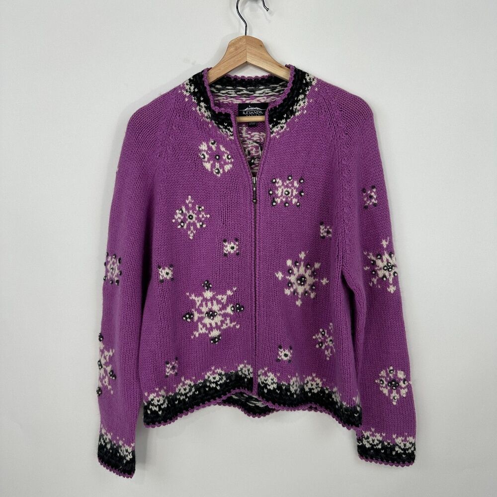Icelandic Design Full Zip Wool Blend Cardigan Medium Nordic Pink Ski Outdoors